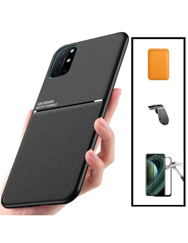 Kit Capa Magnetic Lux + Magnetic Wallet Laranja + Vidro Full Cover + Suporte Magnético L para OnePlus 8T+ 5G