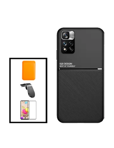 Kit Capa Magnetic Lux + Magnetic Wallet Laranja + Vidro Full Cover + Suporte Magnético L para Xiaomi 11i