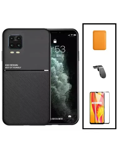 Kit Capa Magnetic Lux + Magnetic Wallet Laranja + Vidro Full Cover + Suporte Magnético L para Xiaomi Mi 10 Lite 5G