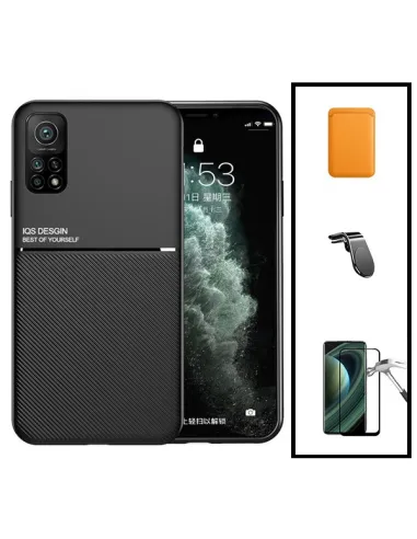 Kit Capa Magnetic Lux + Magnetic Wallet Laranja + Vidro Full Cover + Suporte Magnético L para Xiaomi Mi 10T 5G