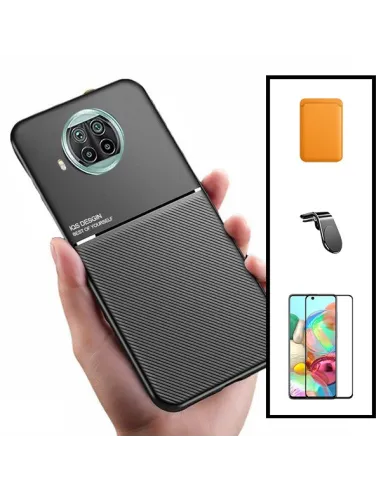 Kit Capa Magnetic Lux + Magnetic Wallet Laranja + Vidro Full Cover + Suporte Magnético L para Xiaomi Mi 10T Lite 5G