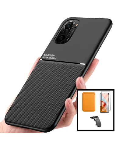 Kit Capa Magnetic Lux + Magnetic Wallet Laranja + Vidro Full Cover + Suporte Magnético L para Xiaomi Mi 11i