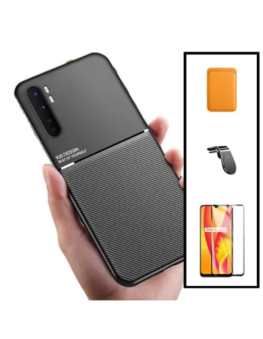 Kit Capa Magnetic Lux + Magnetic Wallet Laranja + Vidro Full Cover + Suporte Magnético L para Xiaomi Mi Note 10 Lite