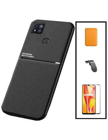 Kit Capa Magnetic Lux + Magnetic Wallet Laranja + Vidro Full Cover + Suporte Magnético L para Xiaomi Poco C3