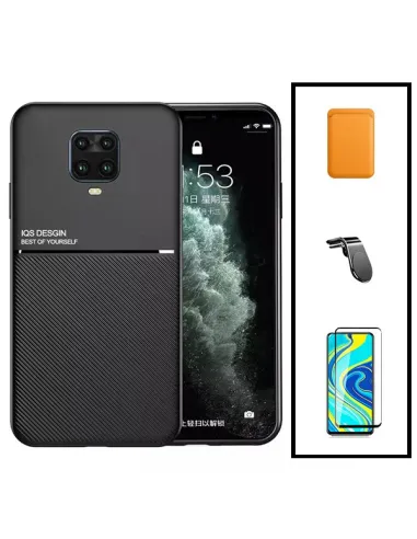 Kit Capa Magnetic Lux + Magnetic Wallet Laranja + Vidro Full Cover + Suporte Magnético L para Xiaomi Poco M2 Pro