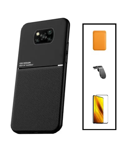 Kit Capa Magnetic Lux + Magnetic Wallet Laranja + Vidro Full Cover + Suporte Magnético L para Xiaomi Poco X3