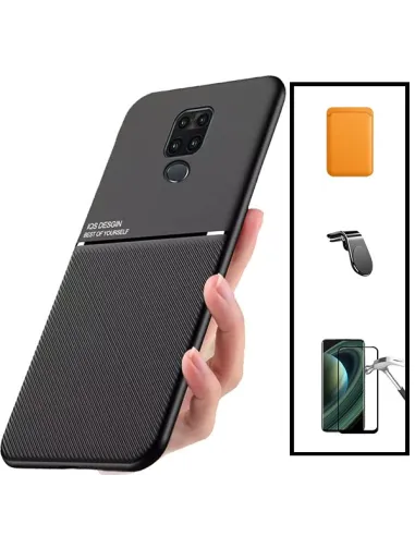 Kit Capa Magnetic Lux + Magnetic Wallet Laranja + Vidro Full Cover + Suporte Magnético L para Xiaomi Redmi 10X 4G