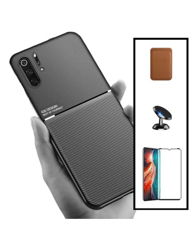 Kit Capa Magnetic Lux + Magnetic Wallet Castanho + 5D Full Cover + Suporte Magnético de Carro para Huawei P30 Pro