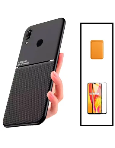 Kit Capa Magnetic Lux + Magnetic Wallet Laranja + Vidro Full Cover para Huawei P Smart 2019