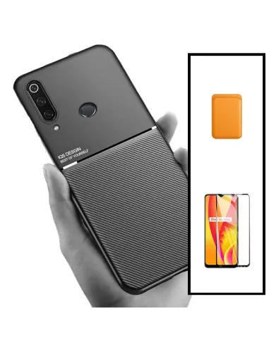 Kit Capa Magnetic Lux + Magnetic Wallet Laranja + Vidro Full Cover para Huawei P30 Lite