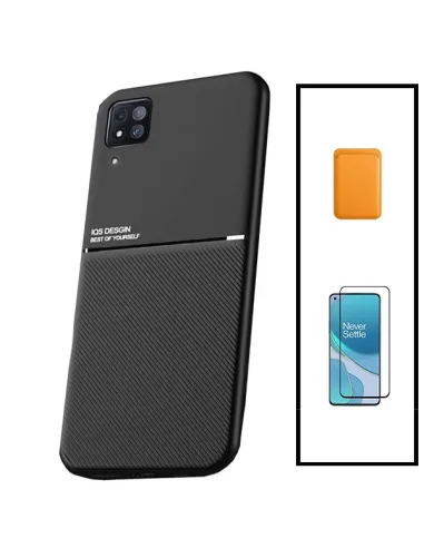 Kit Capa Magnetic Lux + Magnetic Wallet Laranja + Vidro Full Cover para Huawei P40 Lite