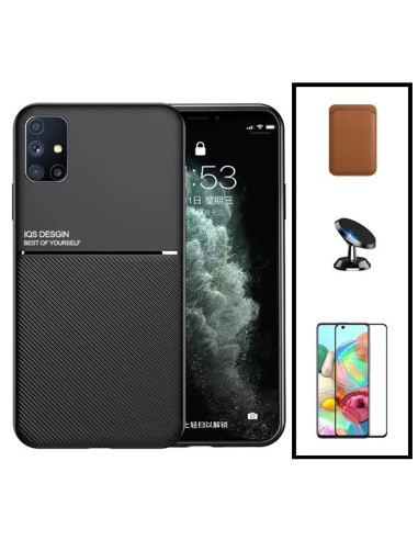 Kit Capa Magnetic Lux + Magnetic Wallet Castanho + 5D Full Cover + Suporte Magnético de Carro para Samsung Galaxy A71 5G