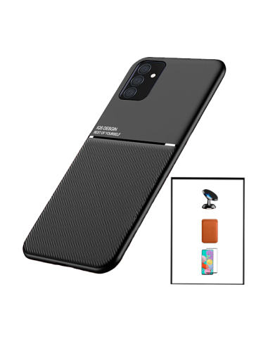 Kit Capa Magnetic Lux + Magnetic Wallet Castanho + 5D Full Cover + Suporte Magnético de Carro para Samsung Galaxy M52 5G