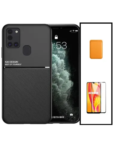 Kit Capa Magnetic Lux + Magnetic Wallet Laranja + Vidro Full Cover para Samsung Galaxy M30s