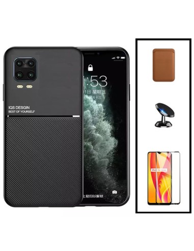Kit Capa Magnetic Lux + Magnetic Wallet Castanho + 5D Full Cover + Suporte Magnético de Carro para Xiaomi Mi 10 Youth 5G