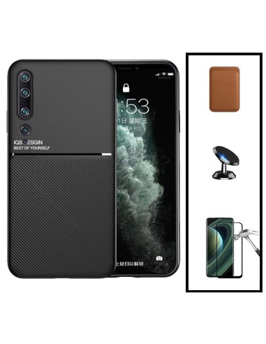 Kit Capa Magnetic Lux + Magnetic Wallet Castanho + 5D Full Cover + Suporte Magnético de Carro para Xiaomi Mi Note 10