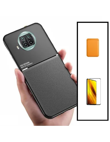 Kit Capa Magnetic Lux + Magnetic Wallet Laranja + Vidro Full Cover para Xiaomi Mi 10i