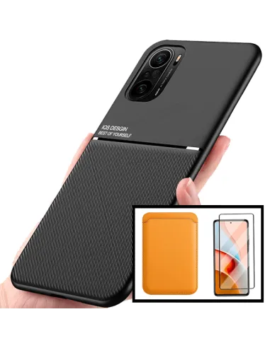 Kit Capa Magnetic Lux + Magnetic Wallet Laranja + Vidro Full Cover para Xiaomi Mi 11i