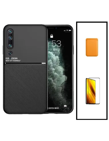 Kit Capa Magnetic Lux + Magnetic Wallet Laranja + Vidro Full Cover para Xiaomi Mi Note 10 Lite