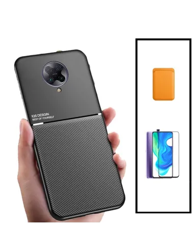 Kit Capa Magnetic Lux + Magnetic Wallet Laranja + Vidro Full Cover para Xiaomi Redmi K30 Pro