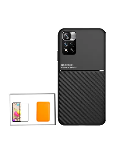 Kit Capa Magnetic Lux + Magnetic Wallet Laranja + Vidro Full Cover para Xiaomi Redmi Note 11 Pro