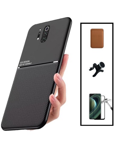 Kit Capa Magnetic Lux + Magnetic Wallet Castanho + 5D Full Cover + Suporte Magnético de Carro Reforçado para onePlus 8 Pro