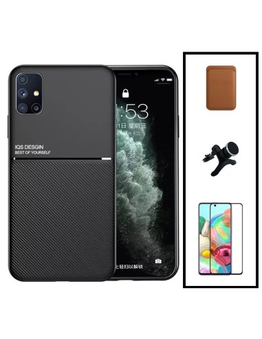 Kit Capa Magnetic Lux + Magnetic Wallet Castanho + 5D Full Cover + Suporte Magnético de Carro Reforçado para Samsung Galaxy A21s