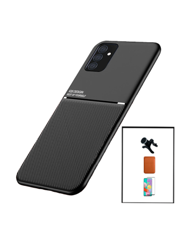 Kit Capa Magnetic Lux + Magnetic Wallet Castanho + 5D Full Cover + Suporte Magnético de Carro Reforçado para Samsung Galaxy M52 