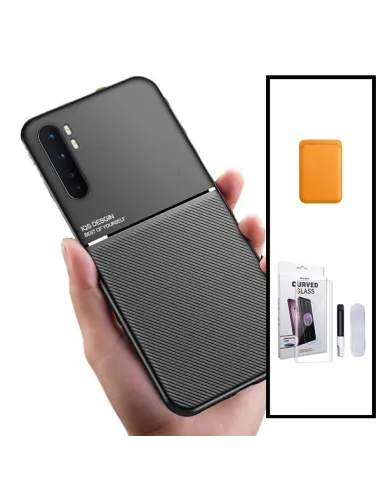 Kit Capa Magnetic Lux + Magnetic Wallet Laranja + Película Curved UV para Xiaomi Mi Note 10 Lite