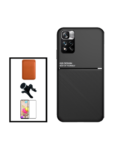 Kit Capa Magnetic Lux + Magnetic Wallet Castanho + 5D Full Cover + Suporte Magnético de Carro Reforçado para Xiaomi Redmi Note 1