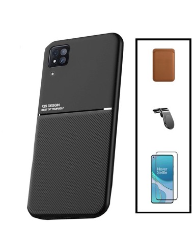 Kit Capa Magnetic Lux + Magnetic Wallet Castanho + 5D Full Cover + Suporte Magnético L Safe Driving para Huawei P40 Lite