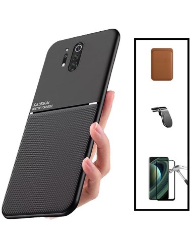 Kit Capa Magnetic Lux + Magnetic Wallet Castanho + 5D Full Cover + Suporte Magnético L Safe Driving para onePlus 8 Pro