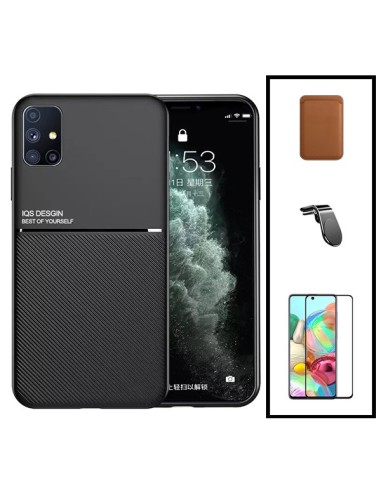 Kit Capa Magnetic Lux + Magnetic Wallet Castanho + 5D Full Cover + Suporte Magnético L Safe Driving para Samsung Galaxy A51