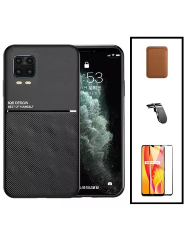 Kit Capa Magnetic Lux + Magnetic Wallet Castanho + 5D Full Cover + Suporte Magnético L Safe Driving para Xiaomi Mi 10 Youth 5G