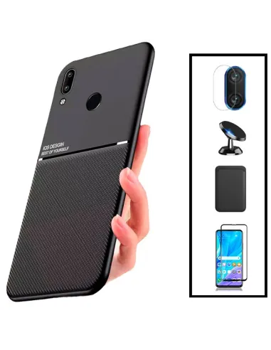 Kit Capa Magnetic Lux + Magn Wallet Preto + Vidro + P. Câmara + Sup Magnético para Huawei P Smart 2019