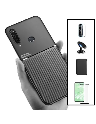 Kit Capa Magnetic Lux + Magn Wallet Preto + Vidro + P. Câmara + Sup Magnético para Huawei P30 Lite New Edition