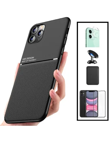 Kit Capa Magnetic Lux + Magn Wallet Preto + Vidro + P. Câmara + Sup Magnético para iPhone 11 Pro