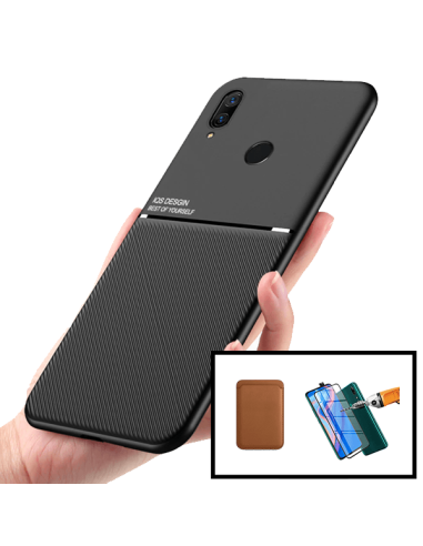 Kit Capa Magnetic Lux + Magnetic Wallet Castanho + 5D Full Cover para Huawei P Smart Z