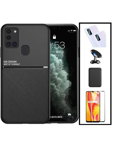 Kit Capa Magnetic Lux + Magn Wallet Preto + Vidro + P. Câmara + Sup Magnético para Samsung Galaxy M30s