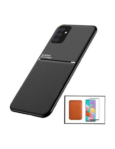 Kit Capa Magnetic Lux + Magnetic Wallet Castanho + 5D Full Cover para Samsung Galaxy M52 5G