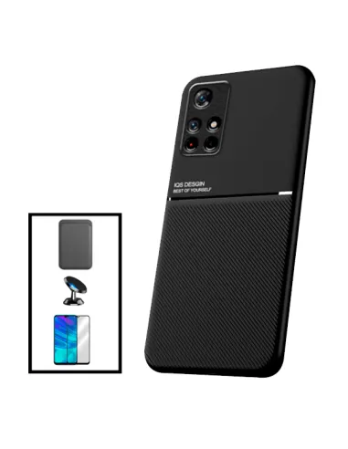 Kit Capa Magnetic Lux + Magn Wallet Preto + Vidro + P. Câmara + Sup Magnético para Xiaomi Poco M4 Pro 5G