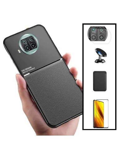 Kit Capa Magnetic Lux + Magn Wallet Preto + Vidro + P. Câmara + Sup Magnético para Xiaomi Redmi Note 9 Pro 5G