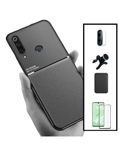 Kit Capa Magnetic Lux + Magn Wallet Preto + Vidro + P. Câmara + Sup Magnético Reforçado para Huawei P30 Lite