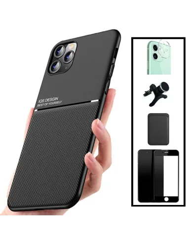 Kit Capa Magnetic Lux + Magn Wallet Preto + Vidro + P. Câmara + Sup Magnético Reforçado para iPhone 11