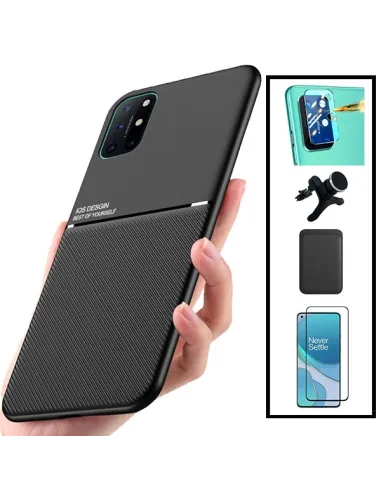 Kit Capa Magnetic Lux + Magn Wallet Preto + Vidro + P. Câmara + Sup Magnético Reforçado para OnePlus 8T+ 5G