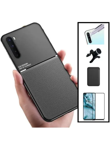 Kit Capa Magnetic Lux + Magn Wallet Preto + Vidro + P. Câmara + Sup Magnético Reforçado para OnePlus Nord