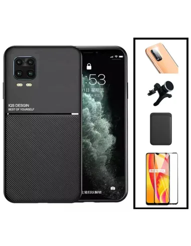 Kit Capa Magnetic Lux + Magn Wallet Preto + Vidro + P. Câmara + Sup Magnético Reforçado para Xiaomi Mi 10 Lite 5G