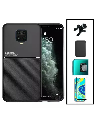 Kit Capa Magnetic Lux + Magn Wallet Preto + Vidro + P. Câmara + Sup Magnético Reforçado para Xiaomi Redmi Note 9 Pro Max