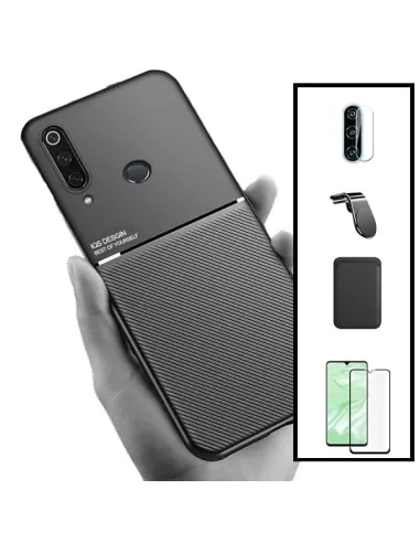 Kit Capa Magnetic Lux + Magn Wallet Preto + Vidro + P. Câmara + Sup Magnético L para Huawei P30 Lite