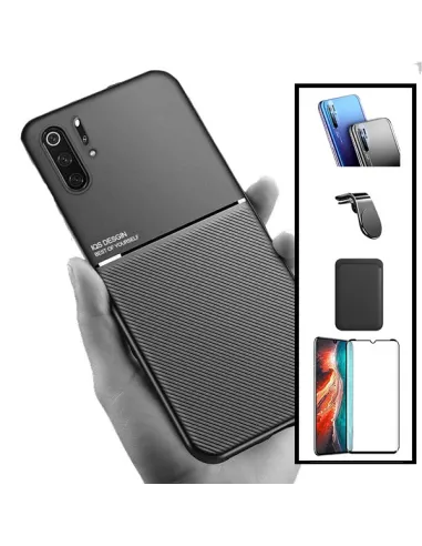 Kit Capa Magnetic Lux + Magn Wallet Preto + Vidro + P. Câmara + Sup Magnético L para Huawei P30 Pro